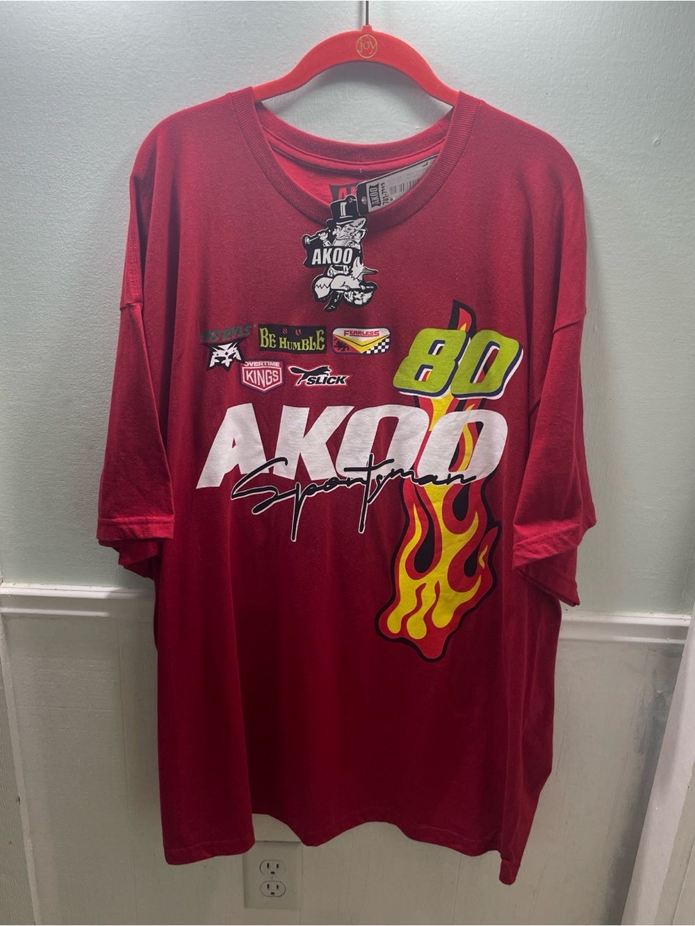 Akoo Red Logo Crewneck Tee with Black Print